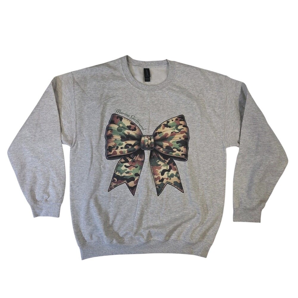 Marine Girlfriend Gray Sweatshirt Women's L Military Camo Marines Gildan Heavy